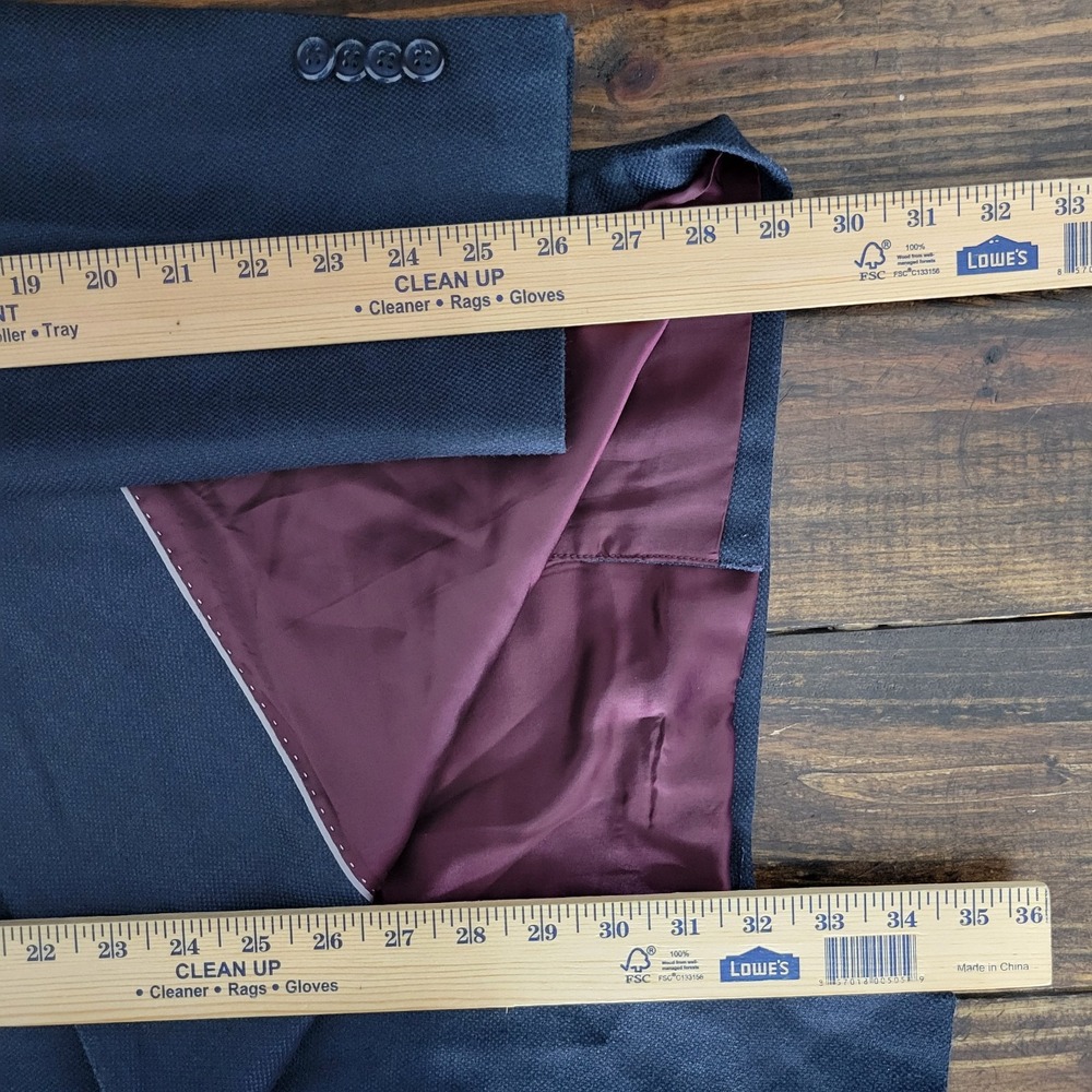 Alan Flusser Men's Double Breast Sport Coat Blazer Peak Navy Silk Wool 44L - Picture 5 of 16